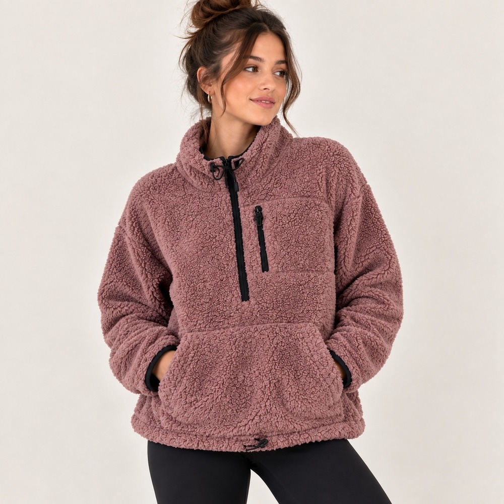 PINK Victoria's Secret Mauve Teddy Fleece Half Zip Pullover Jacket Small